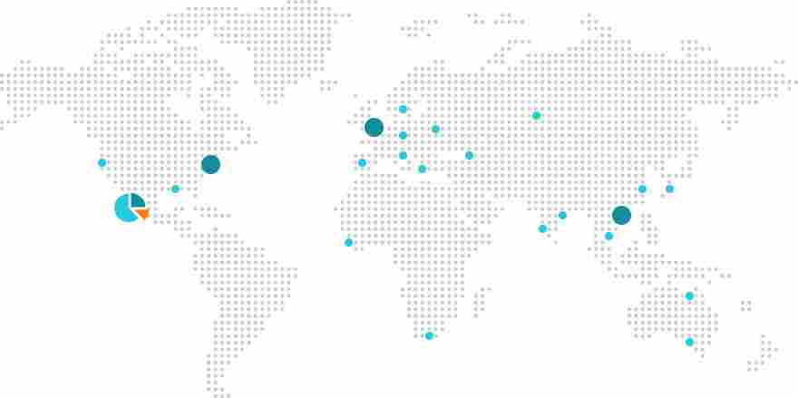 world map with major cities highlighted by circles